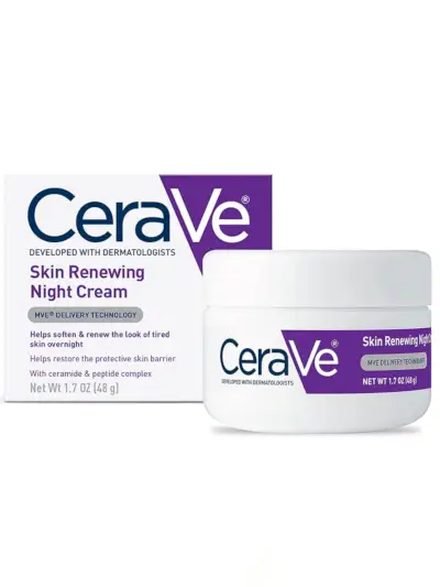 Crema de noche renovadora de piel CeraVe sobre fondo blanco