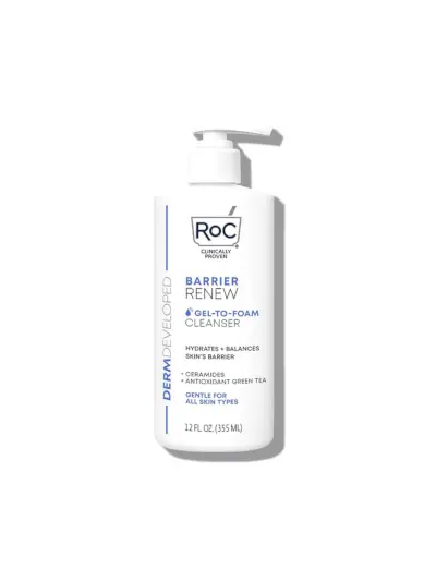 RoC Barrier Renew Gel to Foam Cleanser v bielej fľaštičke
