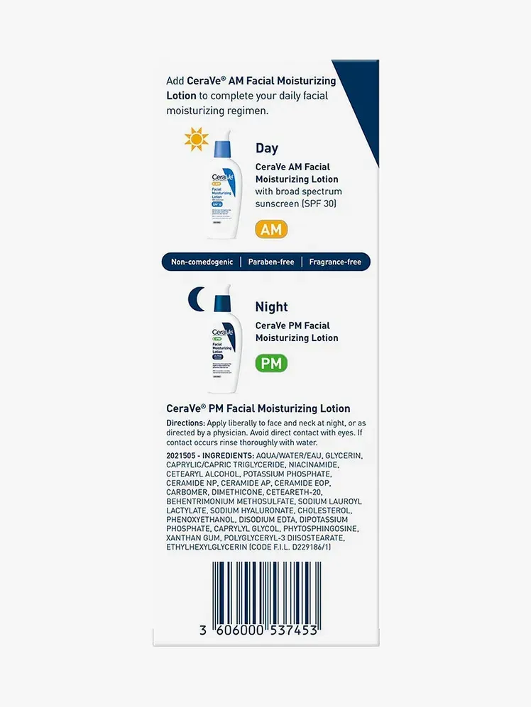 Vlažilni losjon za obraz PM v škatli z blagovno znamko na svetlo sivi podlagi