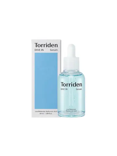 Torriden DIVE-IN 低分子ヒアルロン酸セラム、透明ボトル入り、白いピペット付き