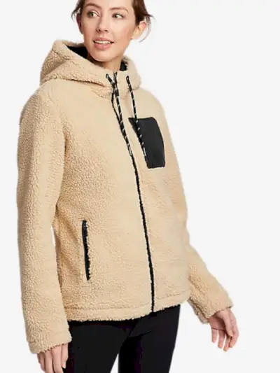 Model s mikinou Eddie Bauer Chilali Fleece s kapucňou na zips s kapucňou z ovsených vločiek