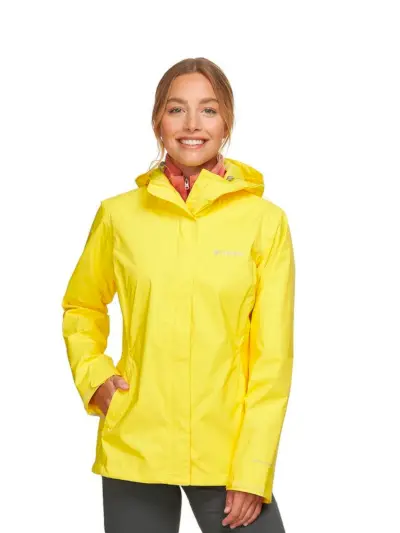 Model v žltej bunde Columbia Arcadia II Rain Jacket