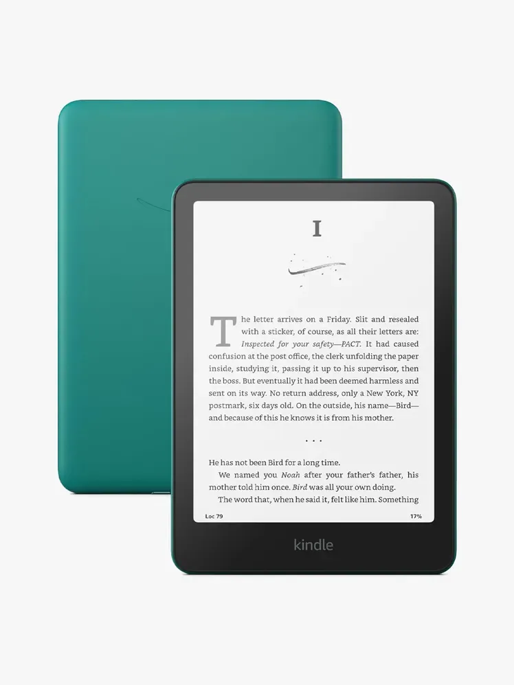 Amazon Kindle Paperwhite dalam komponen bermerek dengan latar belakang abu-abu terang