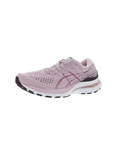 Asics Gel Kayano 28 Laufschuhe in lila-rosa Farbe auf weißem Hintergrund