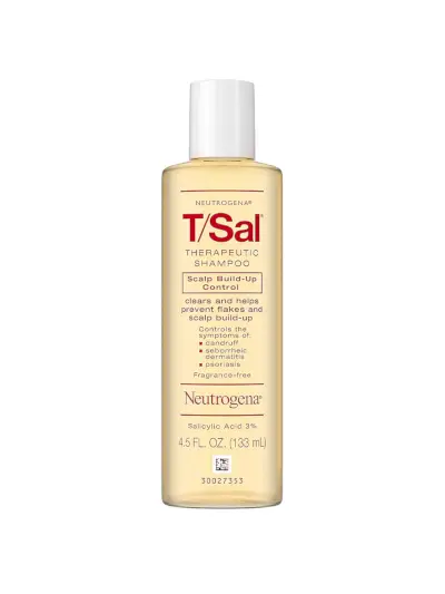 T/Sal Champú Terapéutico im marca botella transparente con tapa blanca sobre fondo blanco.