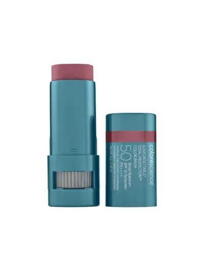 Colorescience SunForgettable Total Protection Color Balm SPF 50 i merket twist up mørk blågrønn emballasje på hvit bakgrunn