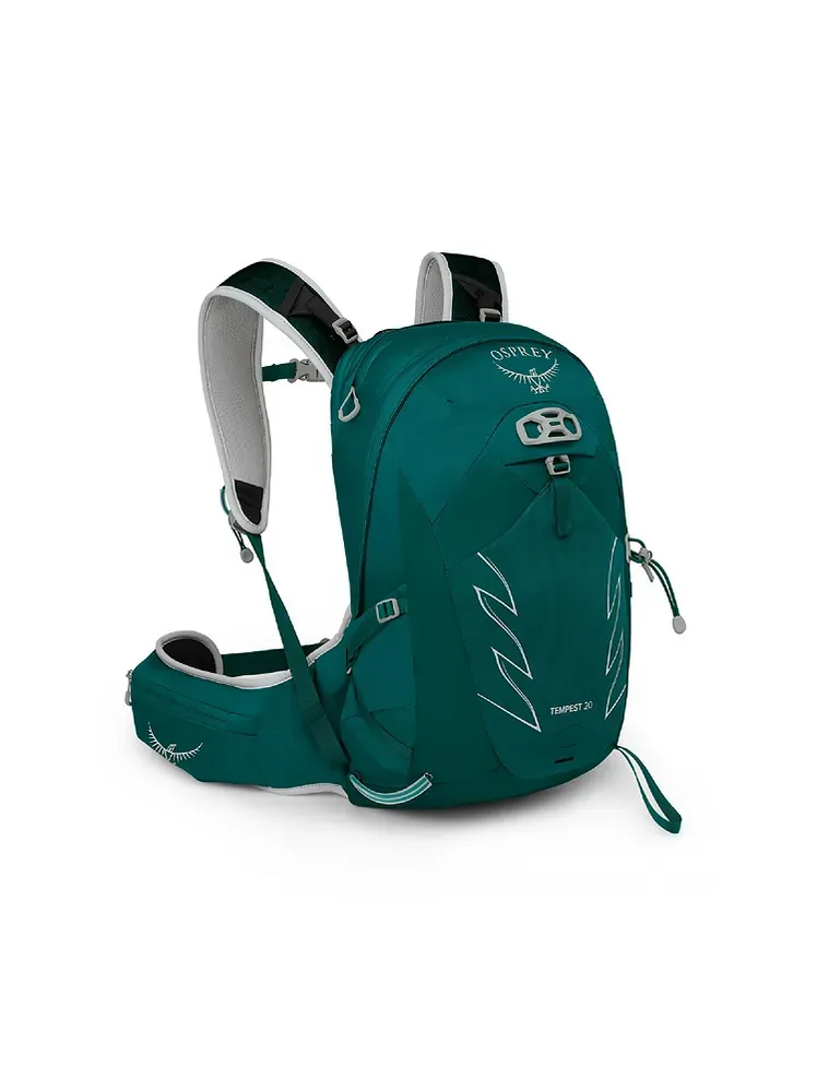 Osprey Tempest 20 Paket dalam warna hijau zamrud dengan latar belakang putih