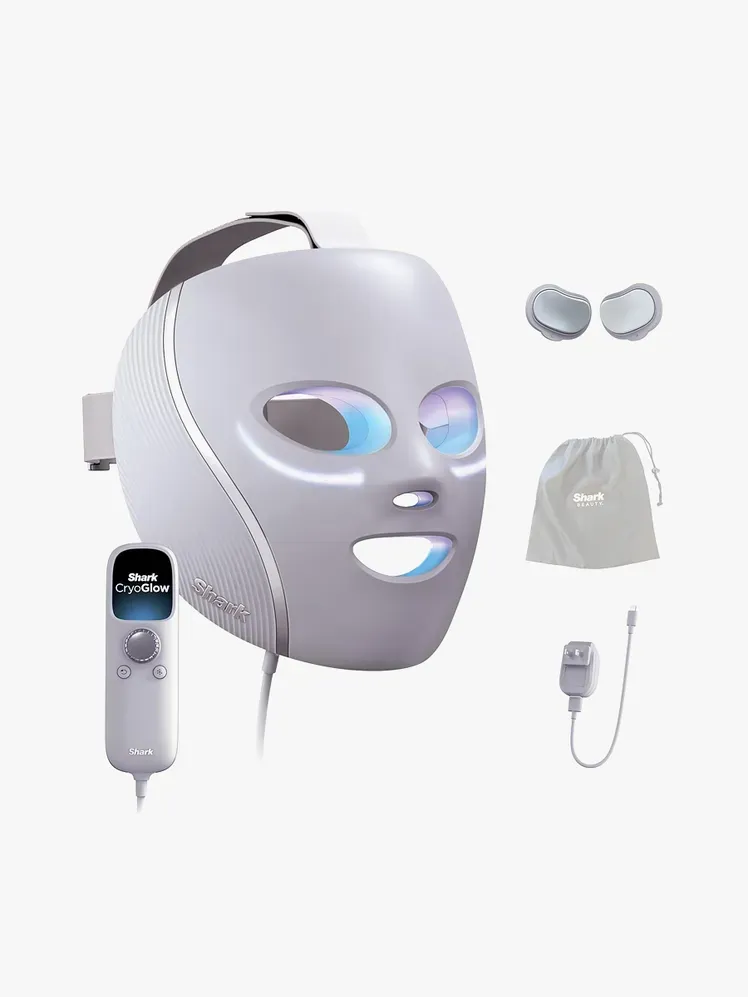 CryoGlow LED arcmaszk különféle kiegészítőkkel világosszürke alapon