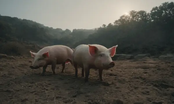 Rosa Schwein auf grüner Wiese tagsüber