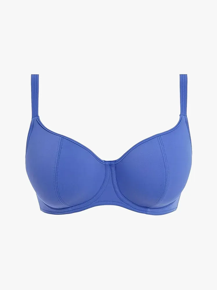 Top de bikini Freya Jewel Cove în componentă de marcă pe fundal gri deschis
