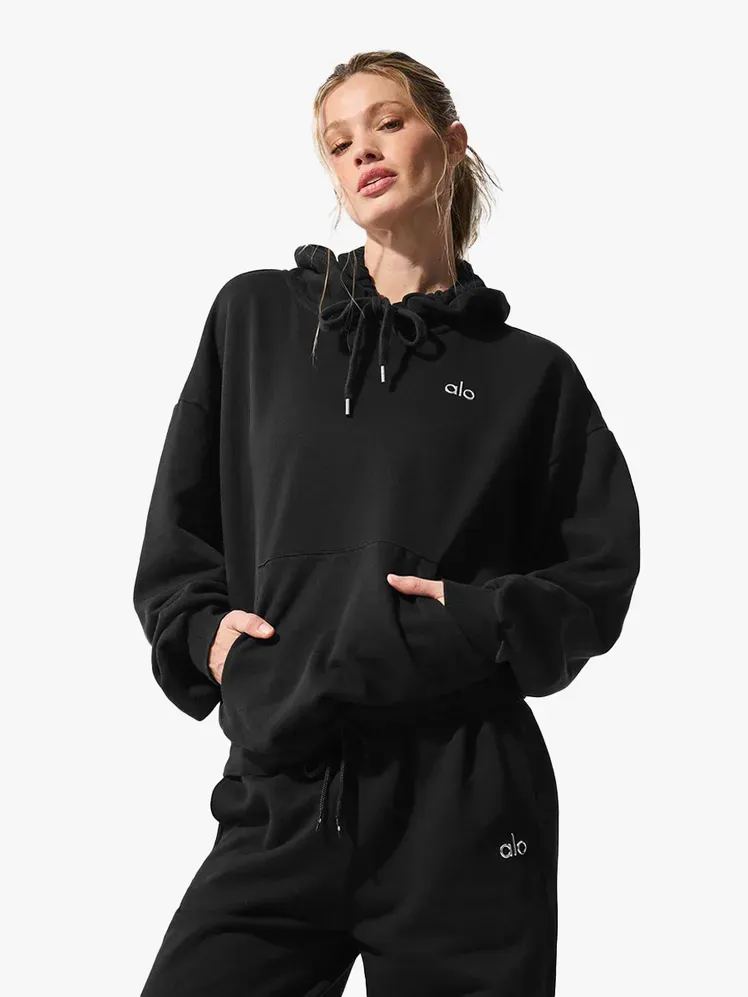 Суичър с качулка Alo Yoga Accolade от брандиран компонент на светлосив фон