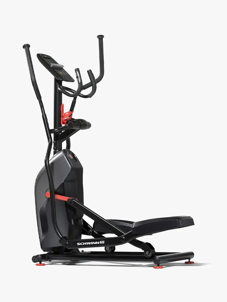 Màquina el·líptica Schwinn 411 en component de marca sobre fons gris clar