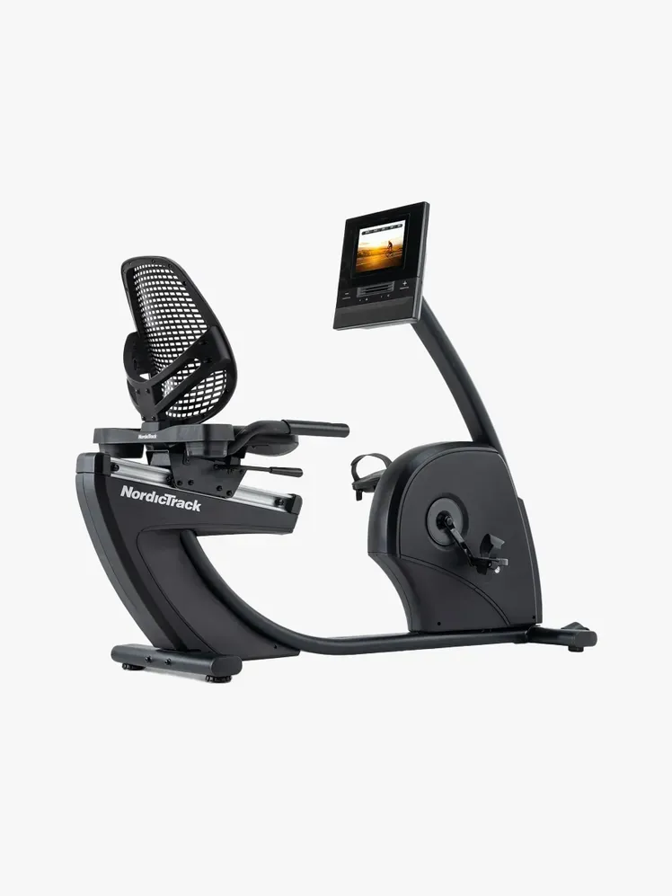 NordicTrack 10 Liggcykel i märkeskomponent på en ljusgrå bakgrund