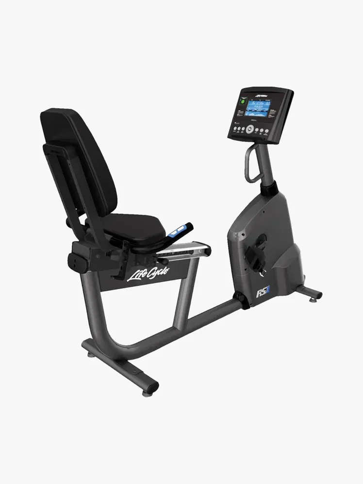 Life Fitness RS1 Lifecycle Motionscykel i märkeskomponent på en ljusgrå bakgrund