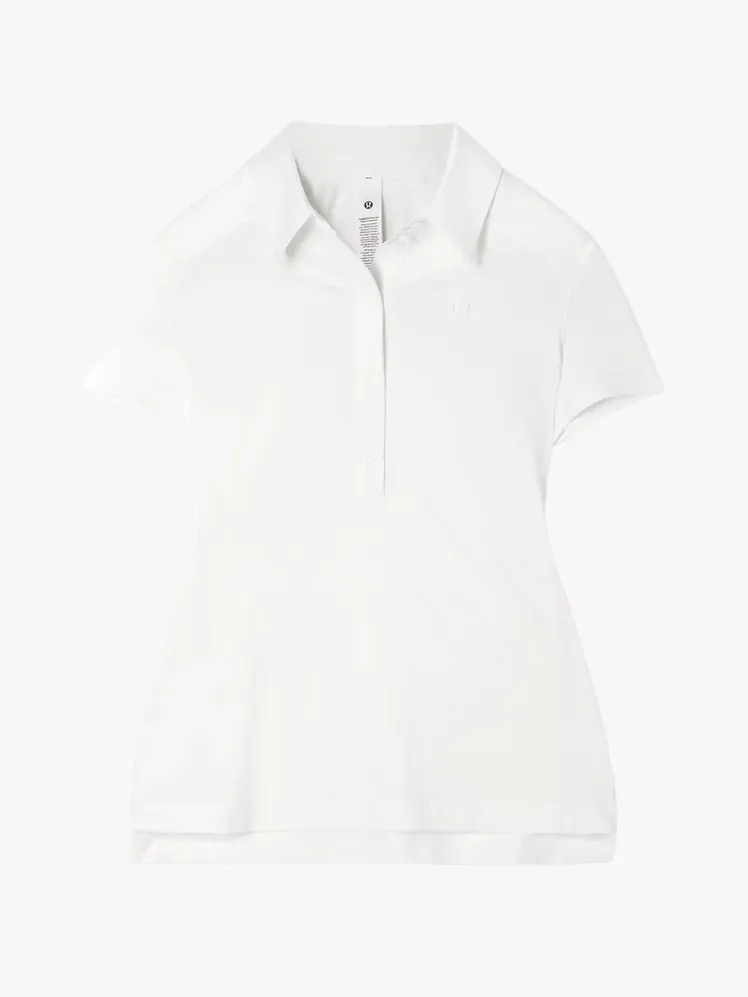 Швидкосихаюча сорочка-поло з коротким рукавом Lululemon з фірмової складової на світло-сірому фоні