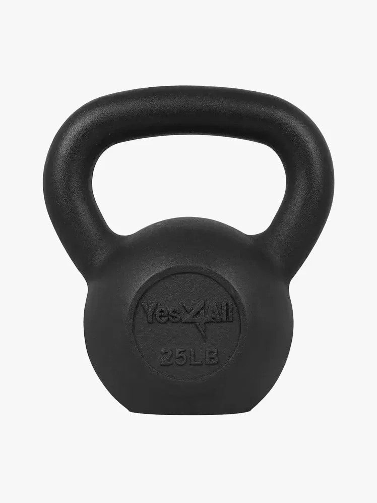 Yes4All Açık gri arka plan üzerinde markalı bileşenli Dökme Demir Kettlebell