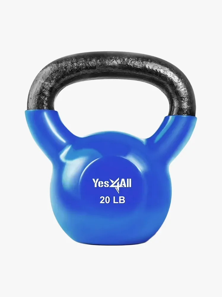 Yes4All Açık gri arka plan üzerinde markalı bileşenli Vinil Kaplamalı Kettlebell