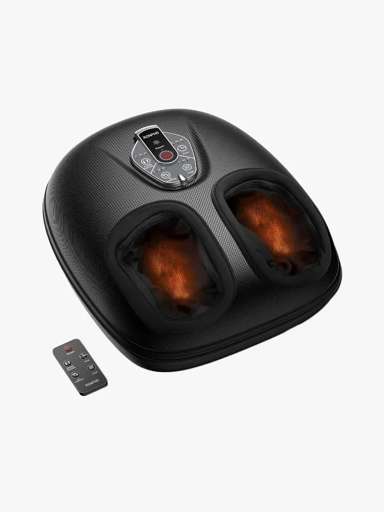 Renpho Shiatsu-Fußmassagegerät mit Wärme in Markenkomponente auf hellgrauem Hintergrund