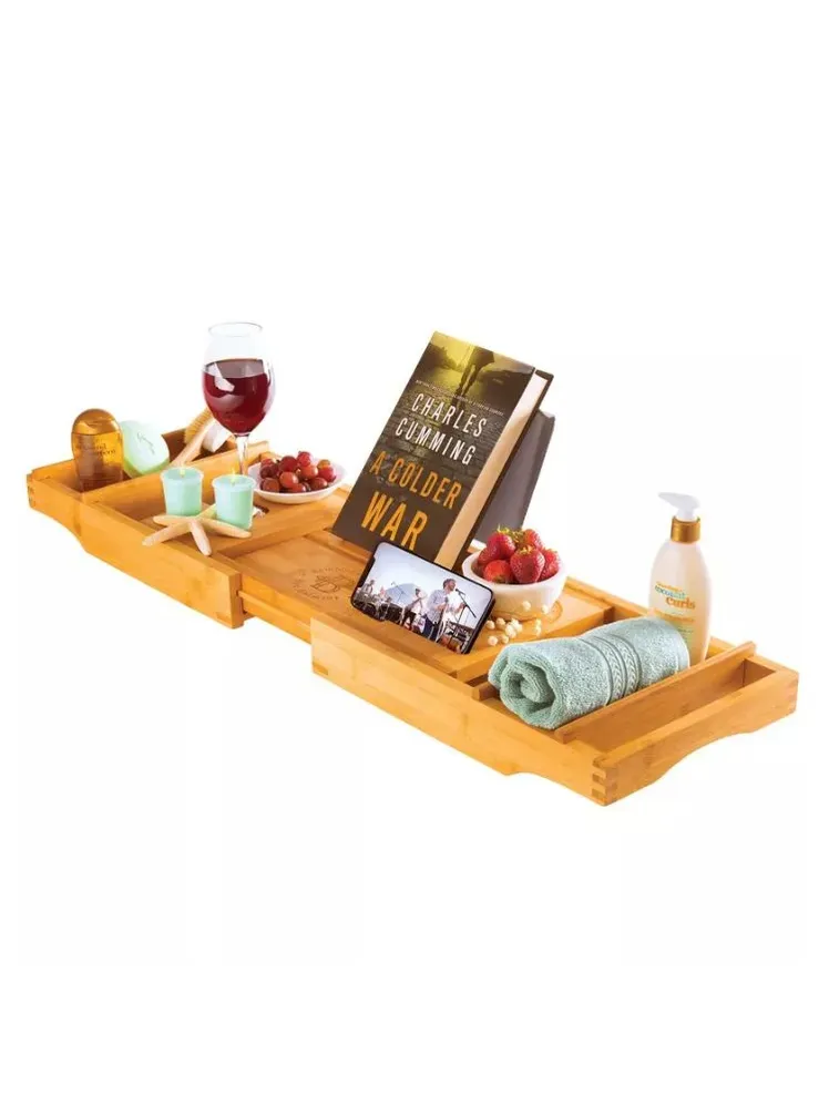 Bambusi Bandeja de Bambú para Bañera La imagen puede contener Libro Publicación Taza Persona y Plato