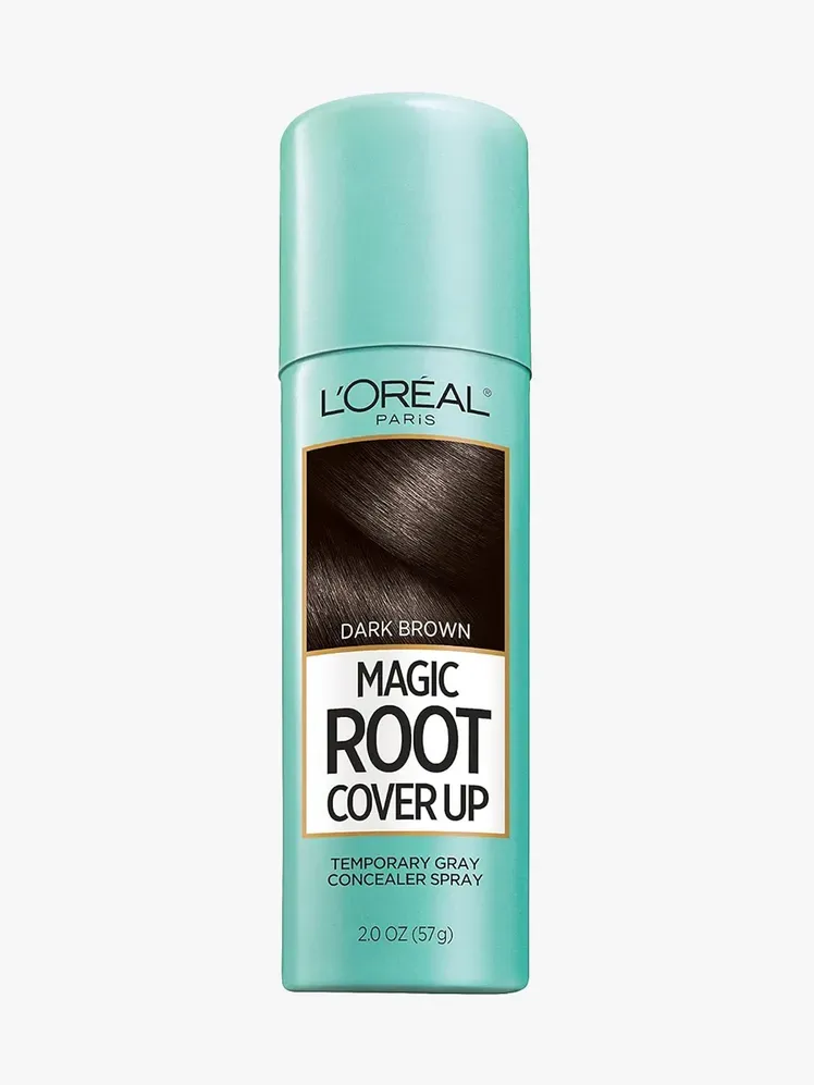 L’Oreal Paris Magic Root Cover Up في مكون ذو علامة تجارية على خلفية رمادية فاتحة