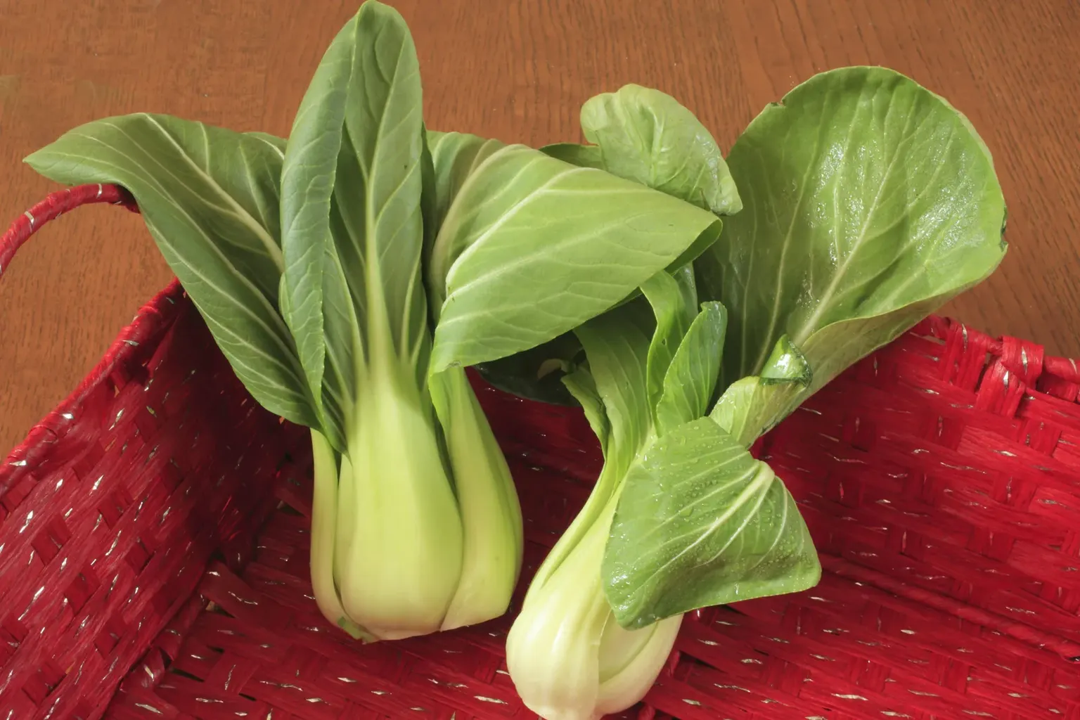 Бок-чой у червоному кошику