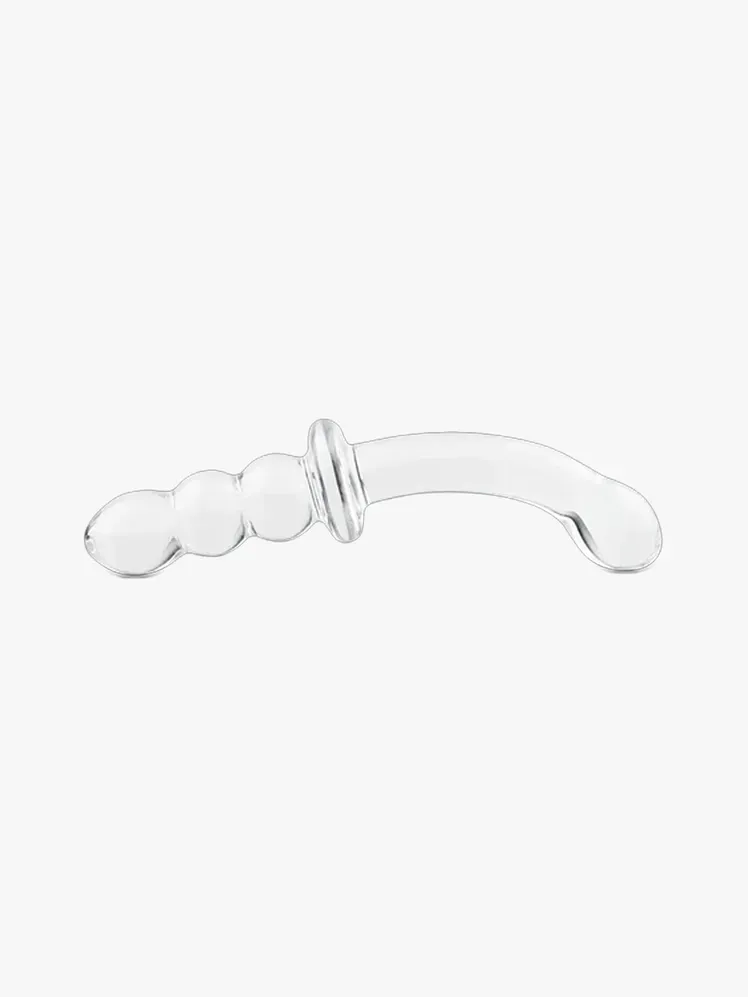 Unbound Gemini Dual-Ended Glass Dildo в фірмовому компоненті на світло-сірому фоні