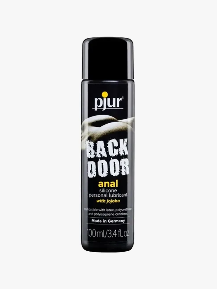 Pjur Back Door Silicone Anal Lubricant у фірмовому компоненті на світло-сірому фоні