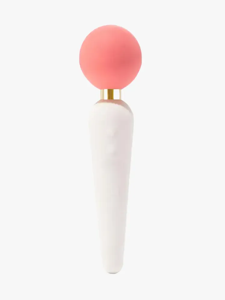 Вібратор Goop Wellness Double-Sided Wand Vibrator в фірмовому комплекті на світло-сірому фоні