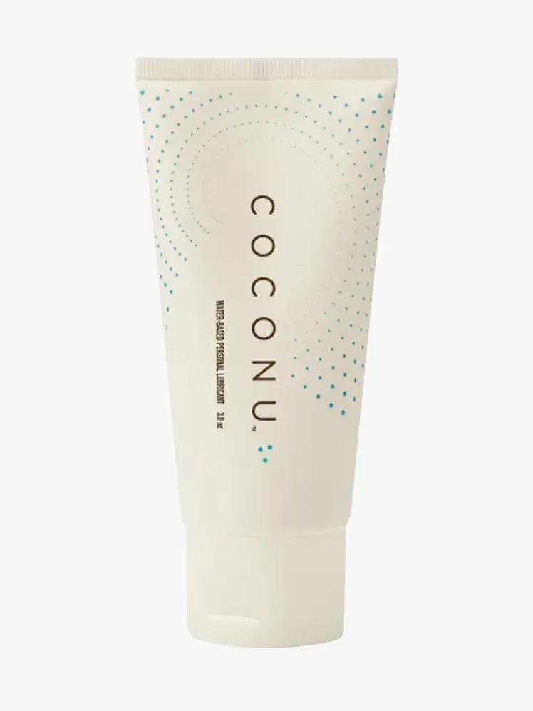 Персонален лубрикант на водна основа Coconu в марков компонент на светлосив фон