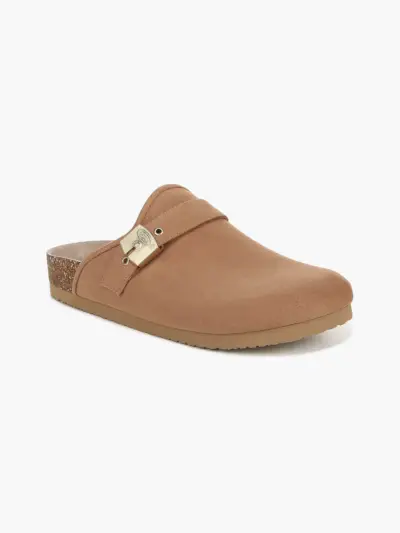 Louis Iconic Mule in brauner Farbgebung auf grauem Hintergrund