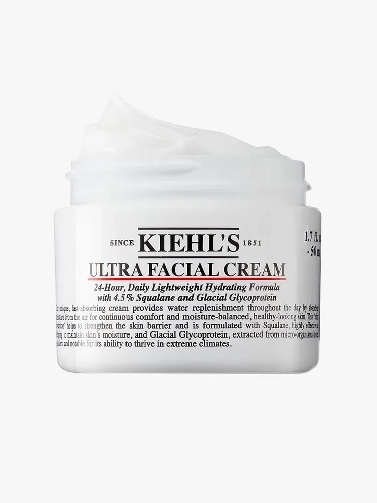 Kiehl’s Ultra Facial Cream у фірмовому компоненті на світло-сірому фоні