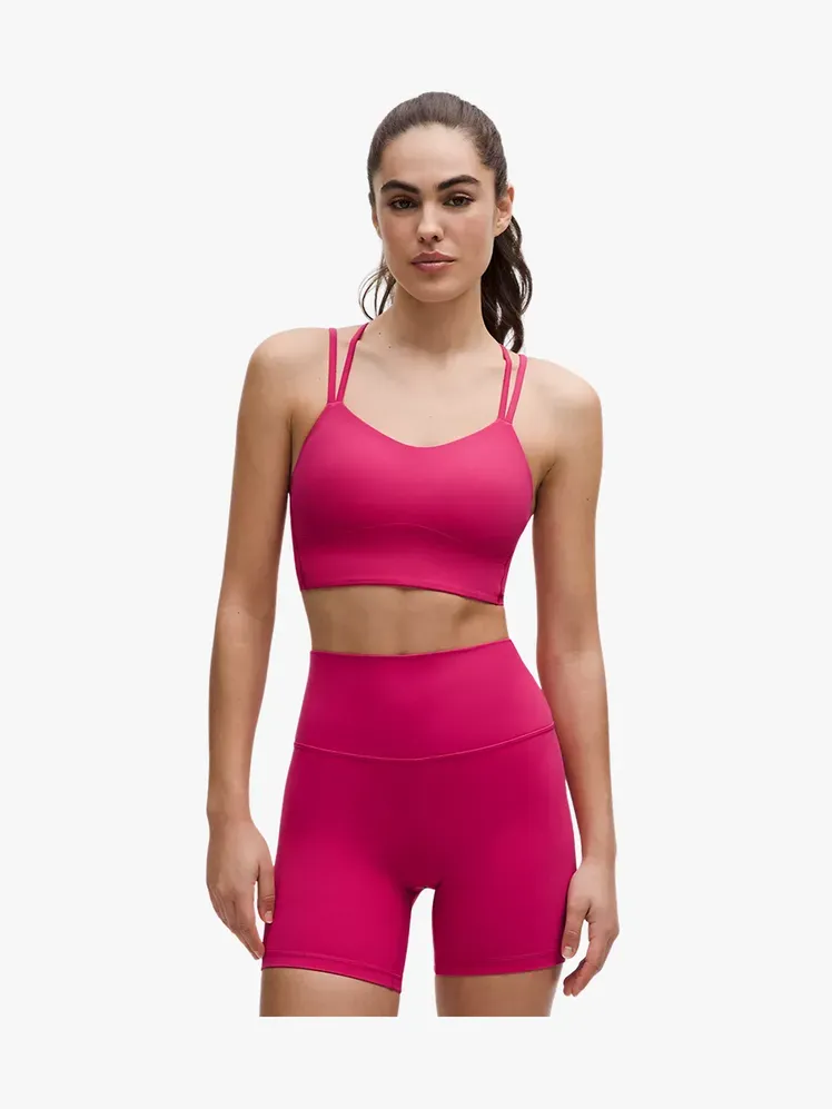 Lululemon Seperti Bra Cloud Longline dalam warna pink cerah