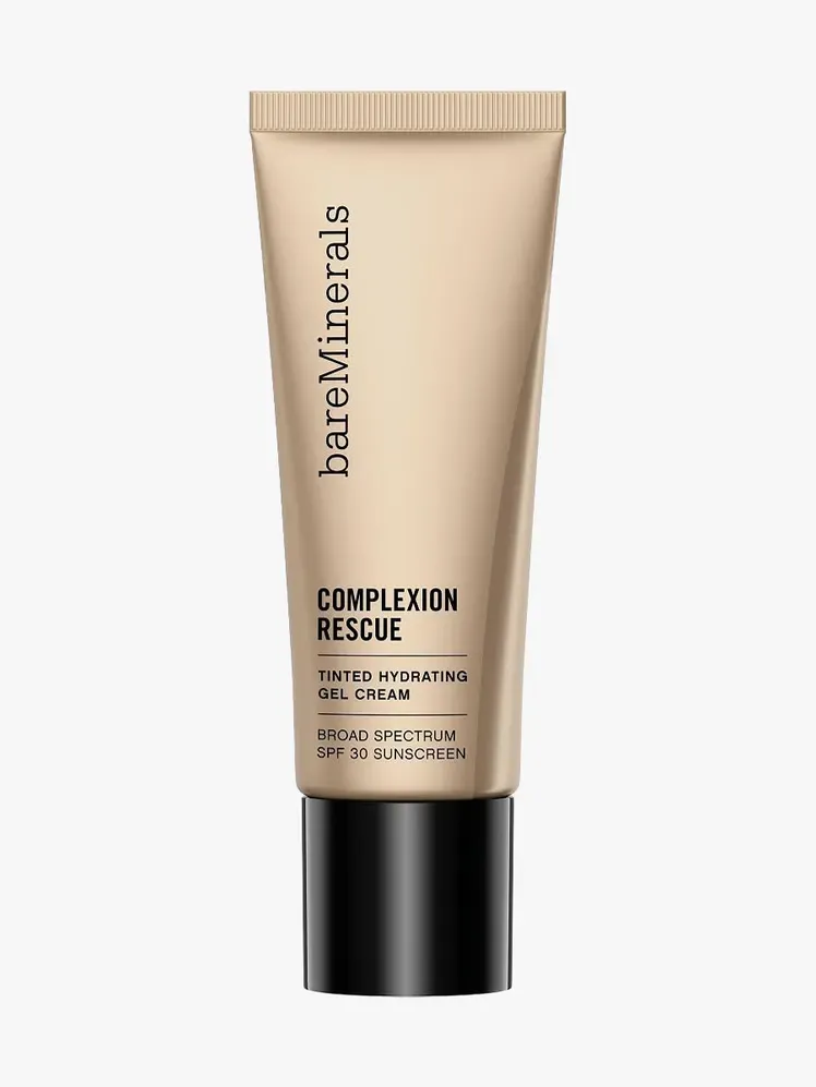 БареМинералс Цомплекион Ресцуе тонирана хидратантна хидратантна гел крема СПФ 30 у брендираној компоненти на светлосивој позадини