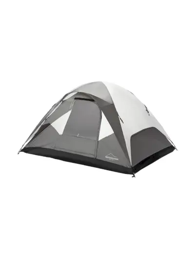 Alpine Mountain Gear Weekender Zelt 4 in grauer und schwarzer Farbgebung auf weißem Hintergrund