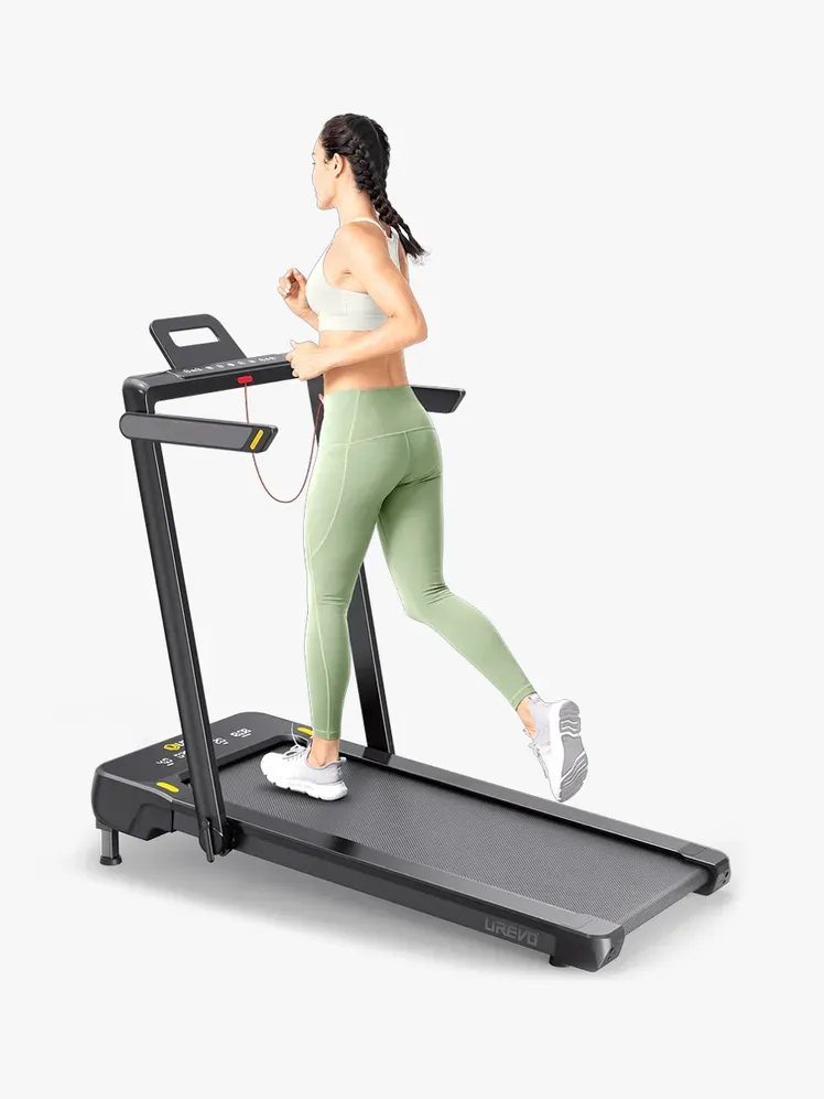 ลู่วิ่ง Urevo Strol 1 Pro ในส่วนประกอบของแบรนด์บนพื้นหลังสีเทาอ่อน