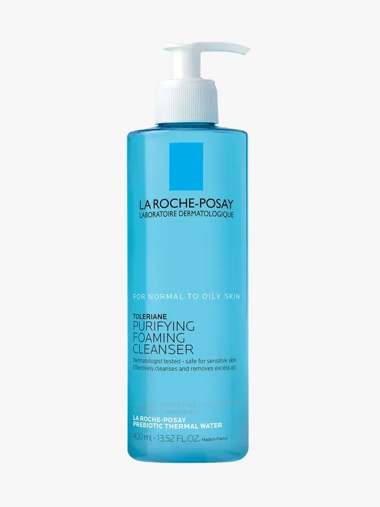 La Roche-Posay Toleriane Purifying Foaming Cleanser ברכיב ממותג על רקע אפור בהיר