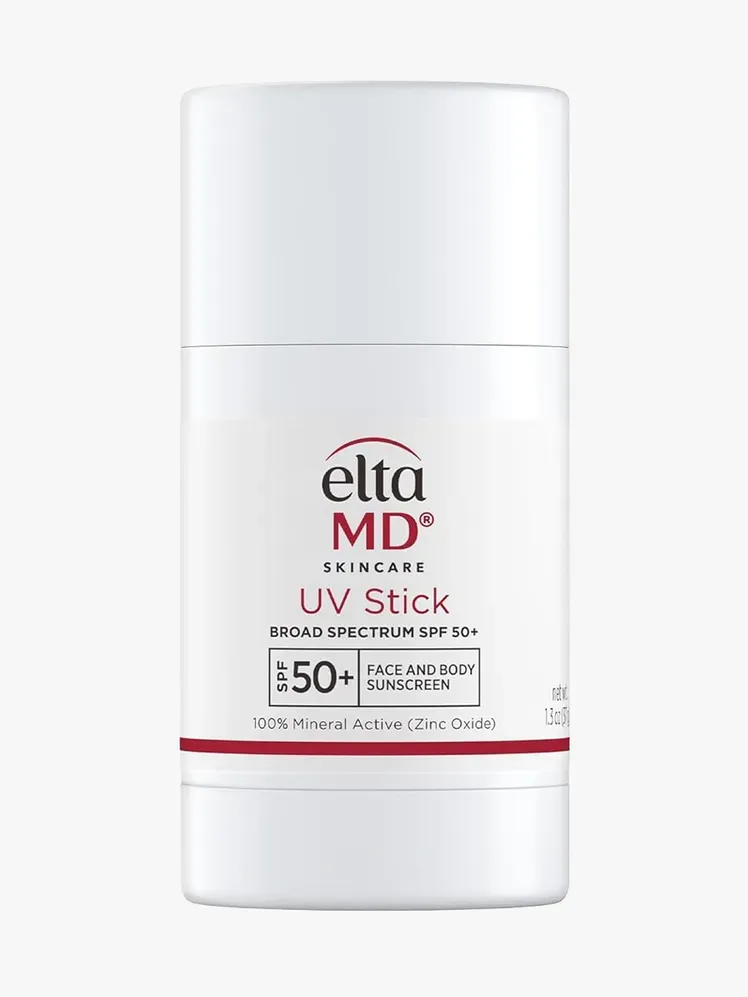 EltaMD UV Stick Sunscreen SPF 50+ in Markenkomponente auf hellgrauem Hintergrund