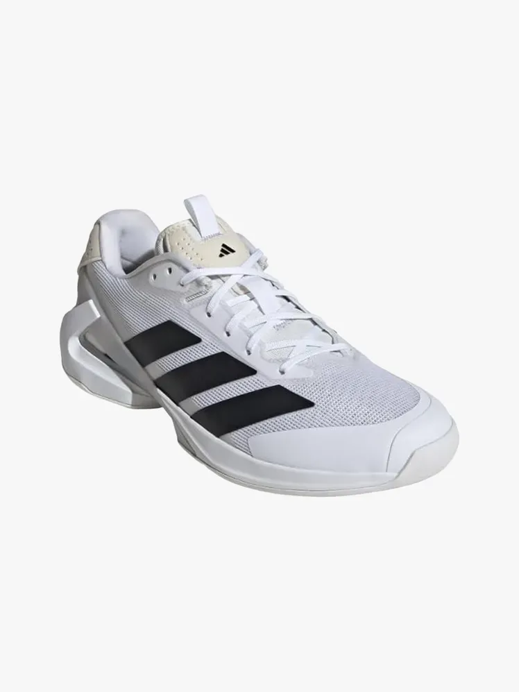 Adidas Adizero Ubersonic 5 Clay v komponenti z blagovno znamko na svetlo sivem ozadju