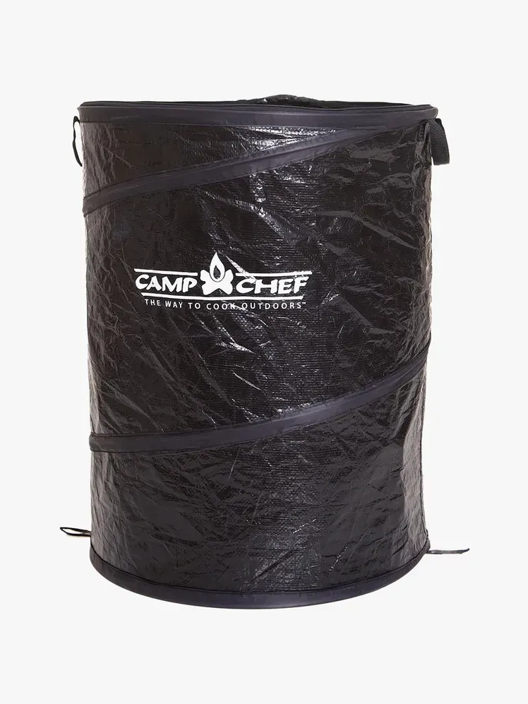 Összecsukható tábori kuka, fekete színben világosszürke alapon