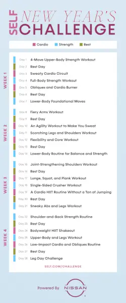Le calendrier officiel des entraînements du Défi du Nouvel An de SelfGrowth